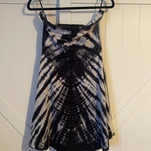 Express Tie-Dyed Black and White Strapless Cotton Dress
